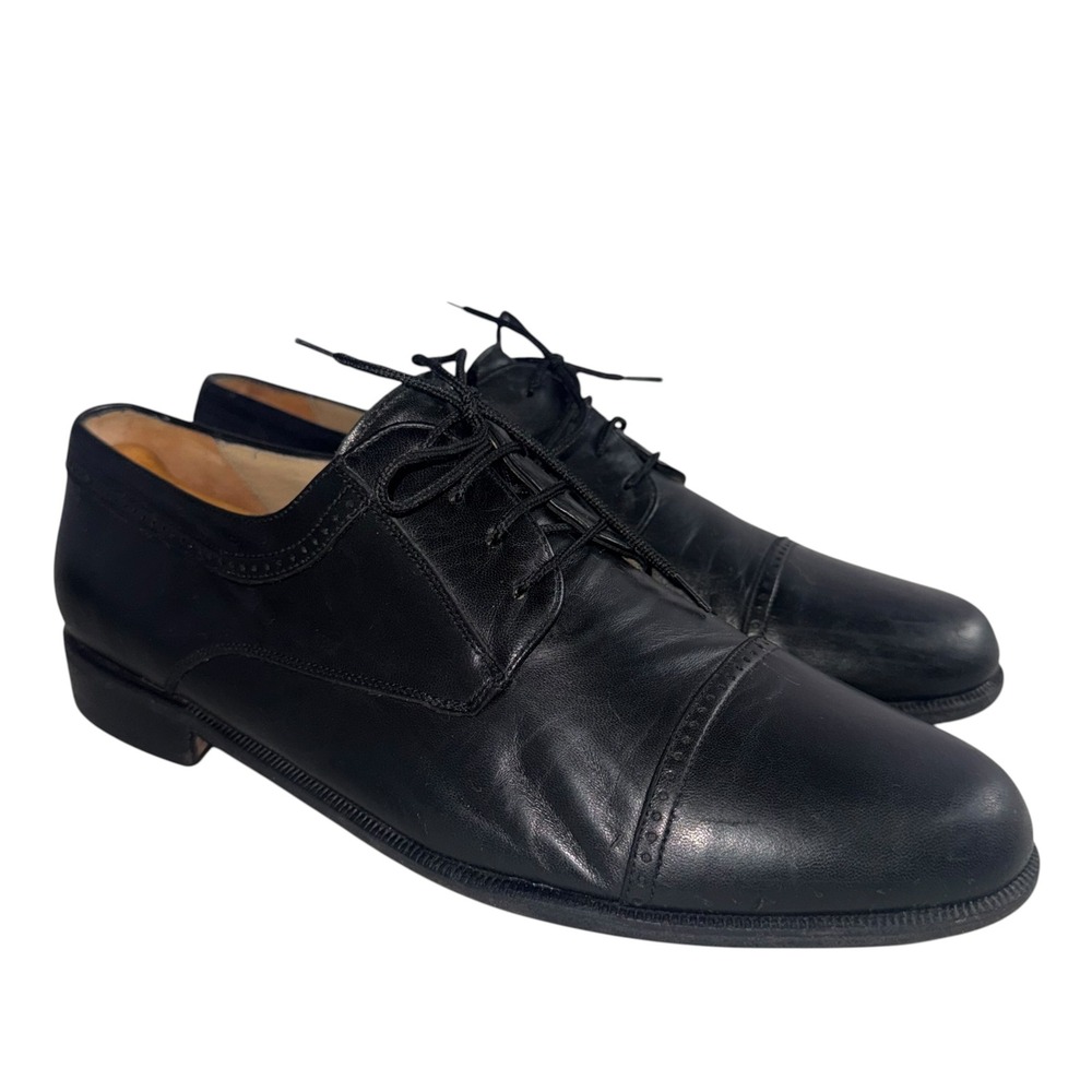 Bally Trino Mens 10.5 D Black Leather Cap Toe Oxford Dress Shoes Made in Italy